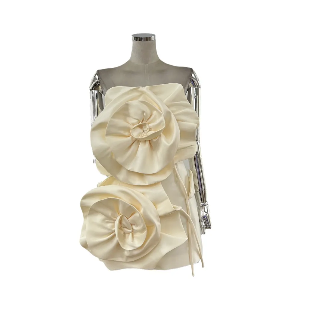 Brownm Three-Dimensional Large Flowers With A Bra Strap To The Ass Wedding Birthday Will Be Sweet And Salty Body Evening Dress