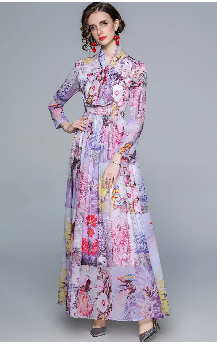 Elegant Retro Oil Painting Print Dress