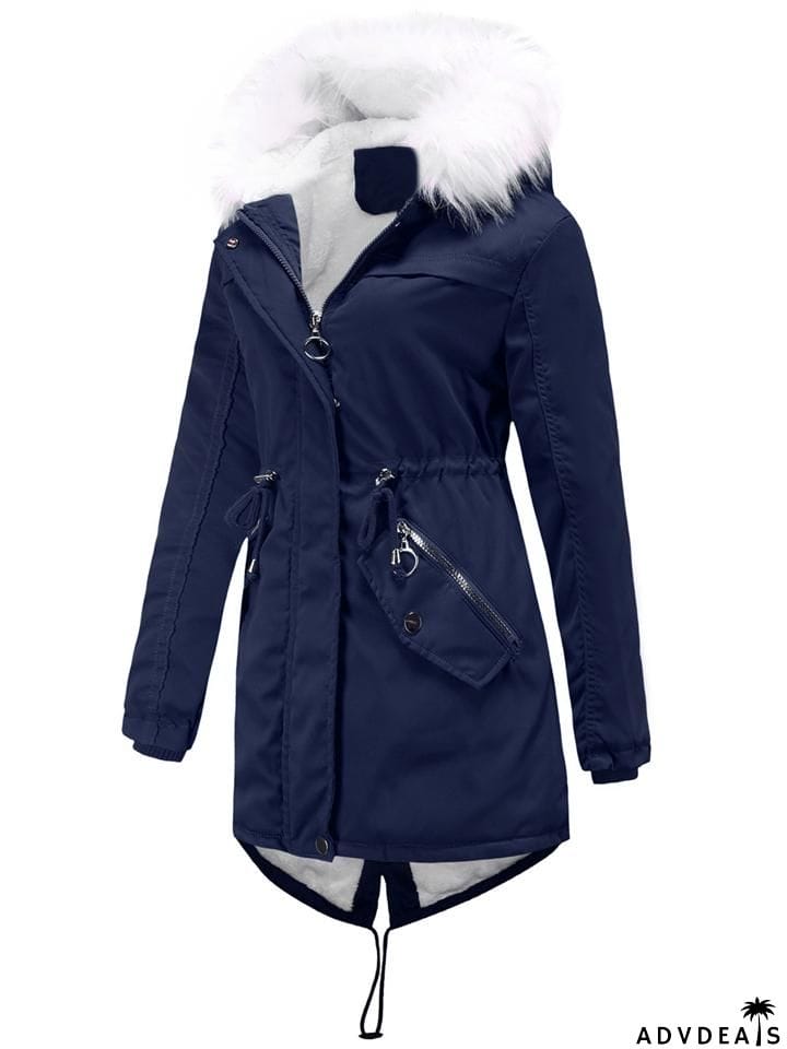 Women's Winter Solid Color Hooded Thermal Coats