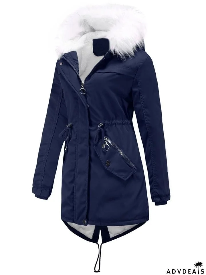 Women's Winter Solid Color Hooded Thermal Coats
