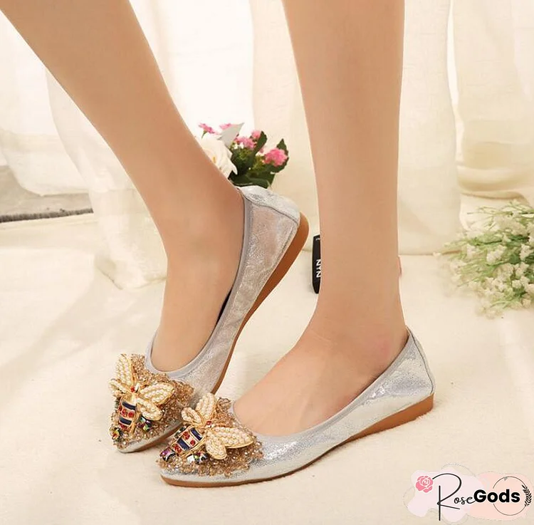 Plus Size Crystal Woman Flat Shoes Elegant Comfortable Rhinestone Soft Flats