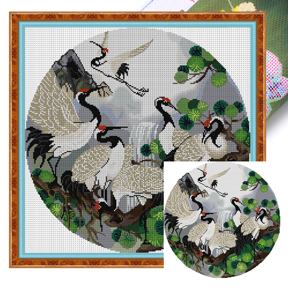 White Cranes Prolong Life Partial 14CT Pre-stamped Canvas(43*43cm) Cross Stitch