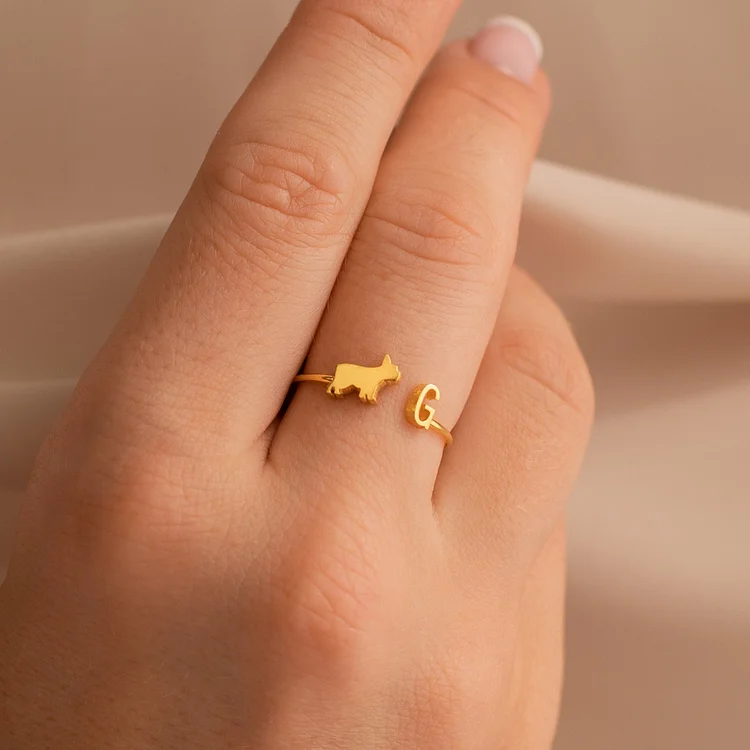 Personalized Pet Initial Ring Charm Ring