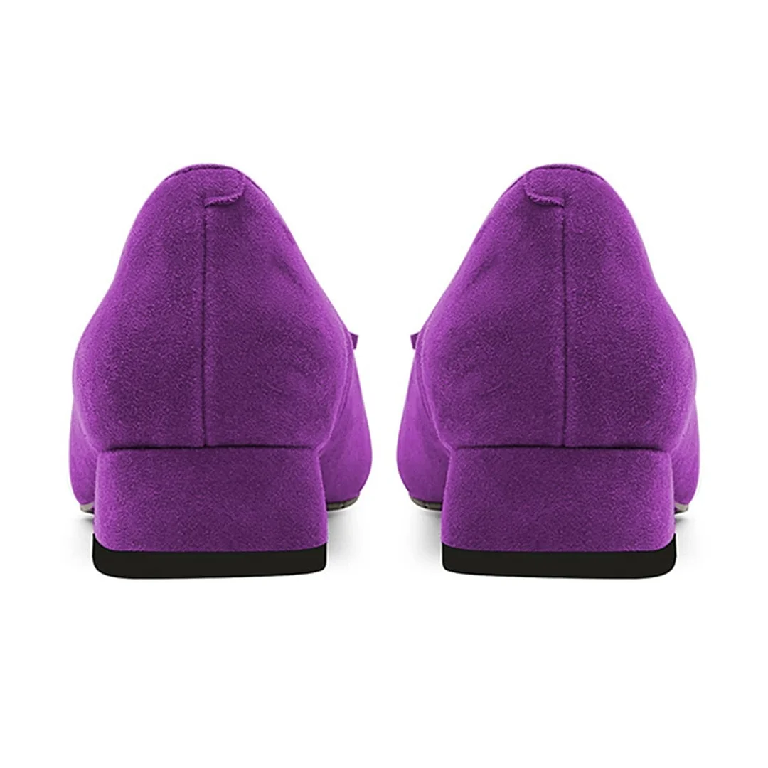 Classic Purple Vegan Suede Tassel Decor Square Toe Low Heel Pumps