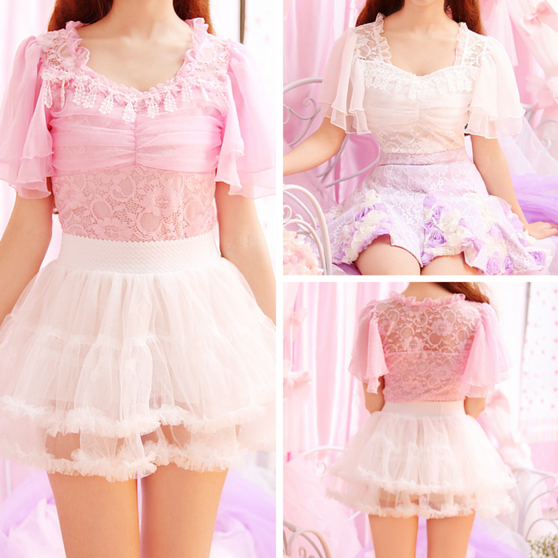 M/L White/Pink Elegant Lace Tee SP166793
