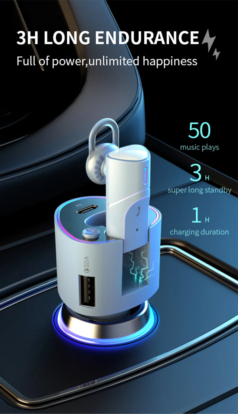 Car Charger Bluetooth Headphone 2 in 1 Ambient Light