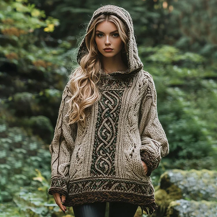 Women's Irish Celtic Knotted Hooded Sweater