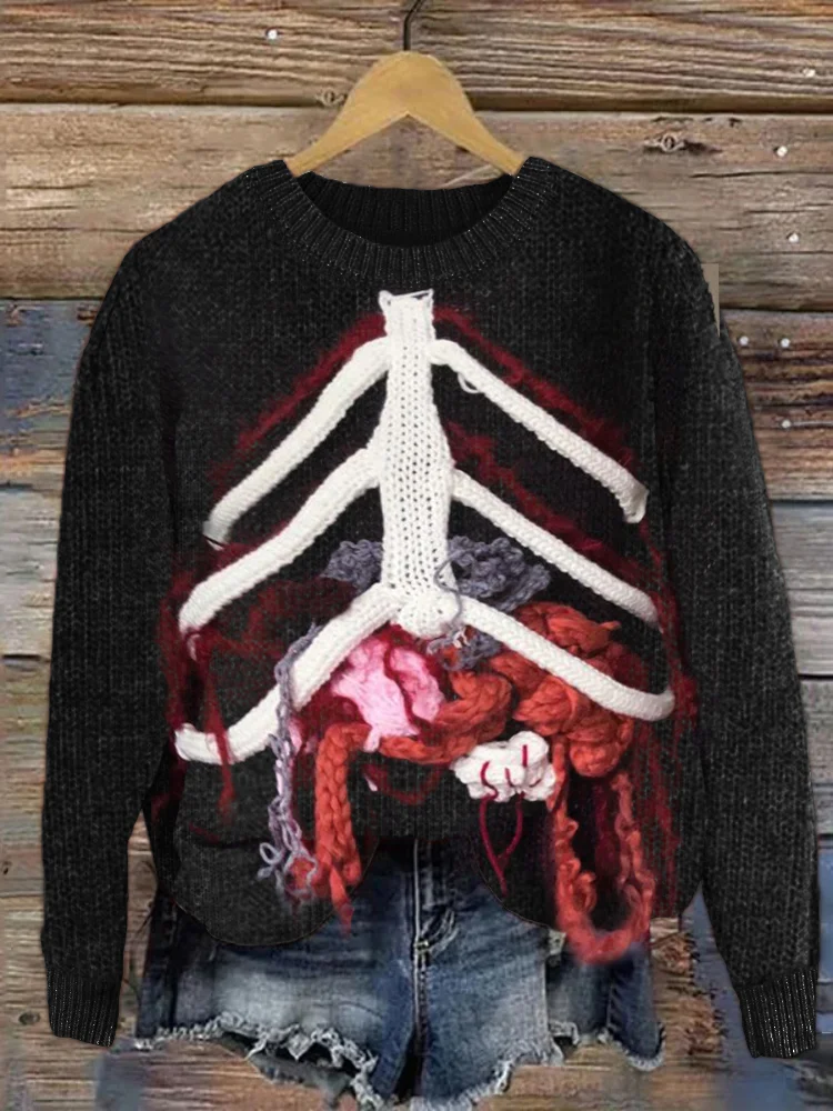 Halloween Funny Skeleton & Organs Crochet Sweater