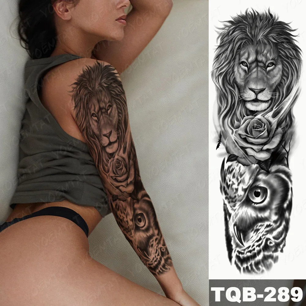 Sdrawing Arm Waterproof Traditional Temporary Tattoo Stickers Women Men Black Line Flowers Koi Crane Thigh Body Art Fake Tattoos