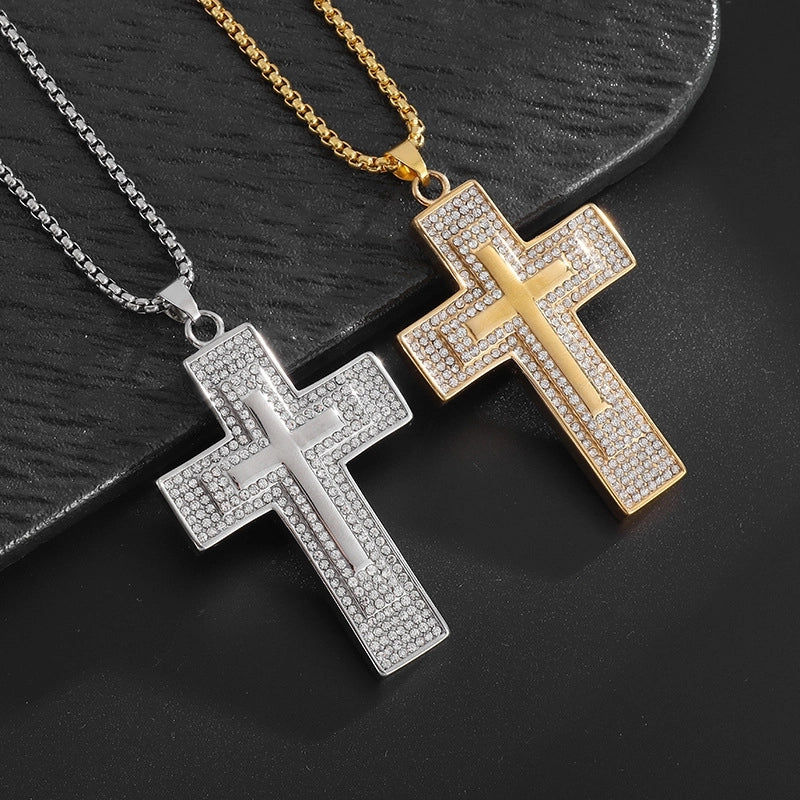 Hip-Hop Retro Geometric Cross Alloy Plating Inlay Rhinestones Unisex Pendant Necklace