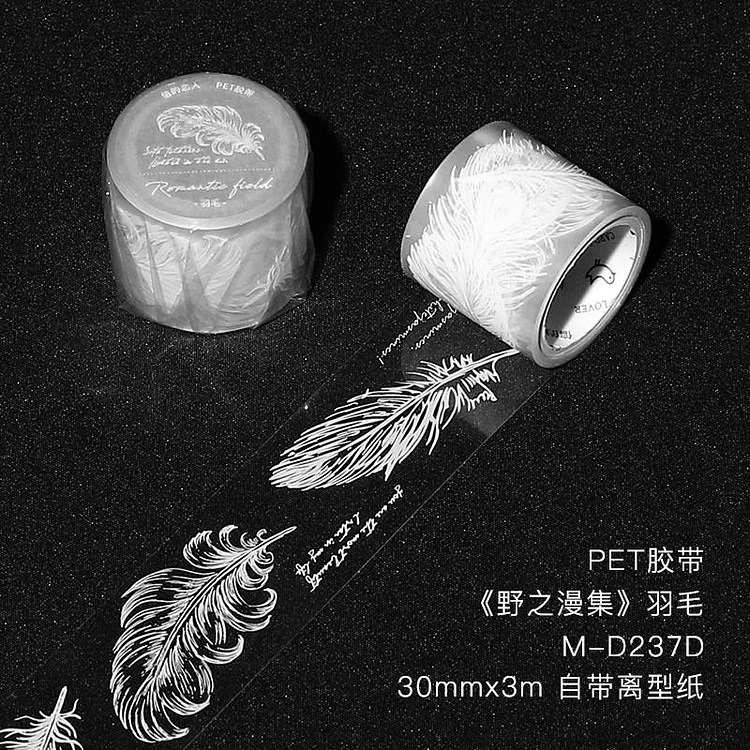 JOURNALSAY 30mm*3m PET Transparent Feather Butterfly Plants Adhesive Washi Tape