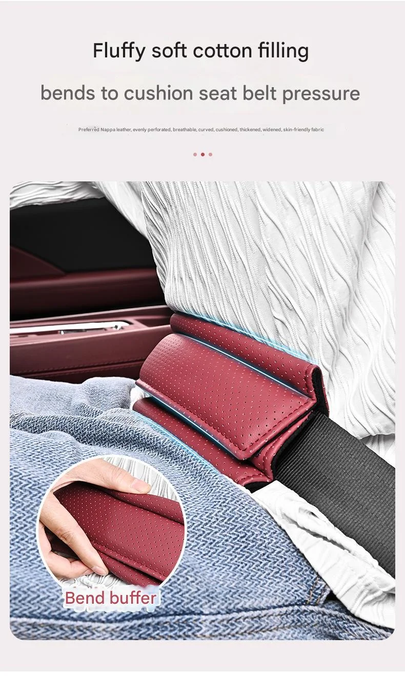 Car seat belt abdomen/shoulder anti-strangulation leather cover