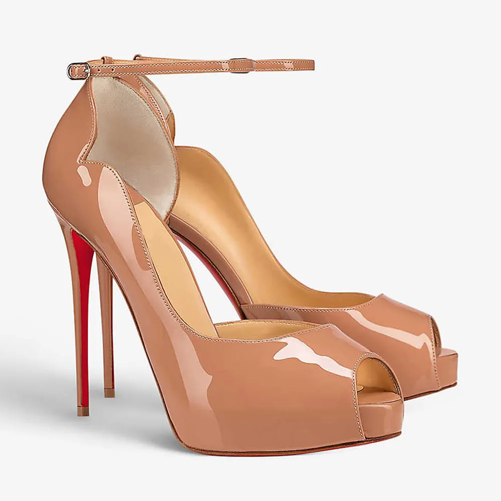 120mm Strap Platform Stilettos Red Soles Pumps Patent / Matte-vocosishoes