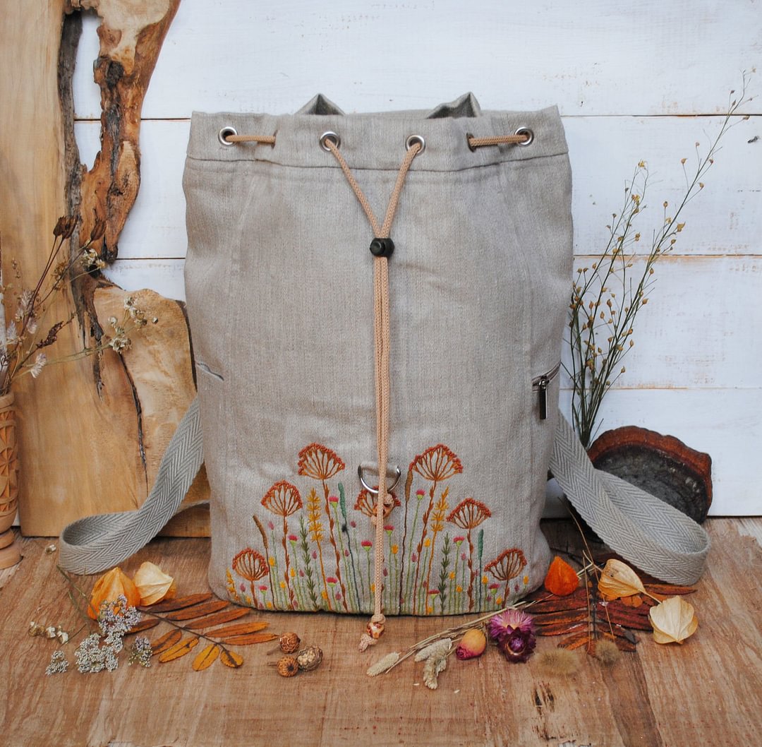 Linen backpack " Three foxes"