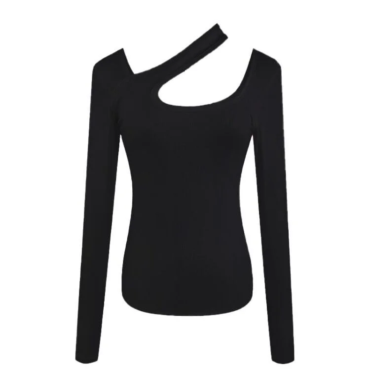 Brownm Brownm 2024 New Product Sexy Slim Show Thin Student Jacket Design Sense Hanging Neck Long-Sleeved T-Shirt Bottom Shirt Female Tide