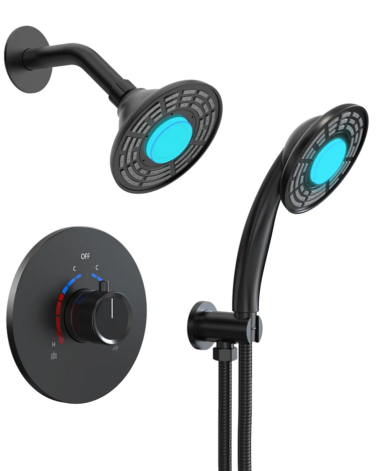 SFS-1022-BK5 EVERSTEIN LED Shower Head Shower Faucet Set with Rough-in Valve in Matte Black