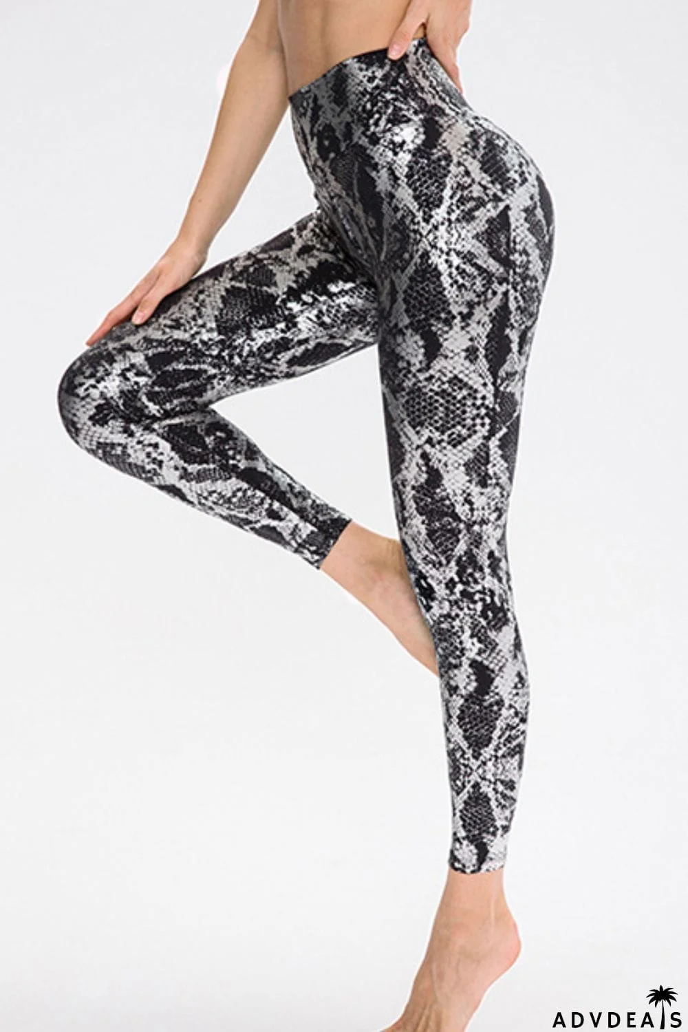 Animal Print Slim Fit Wide Waistband Long Sports Pants