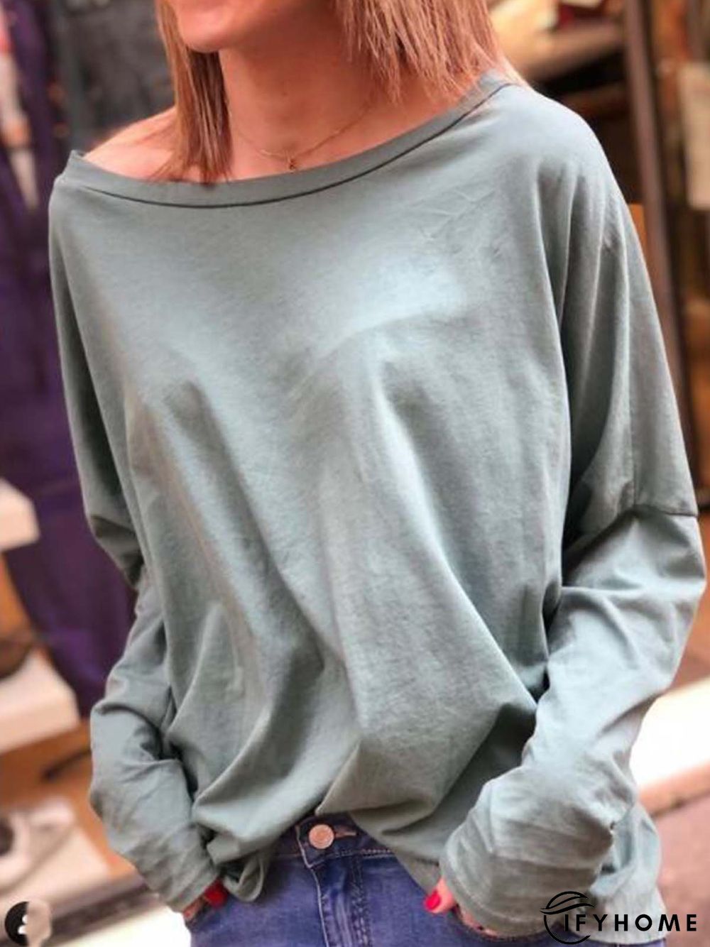 Casual Scoop Neckline Cotton-Blend Long Sleeve Tops | IFYHOME