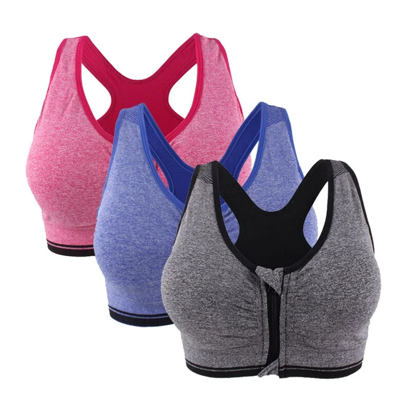 Plus Size M-3XL Zipper Push Up Sports Bra For Women Shockproof Padded Fitness Yoga Bras Athletic Gym Running Sports Tops Vest