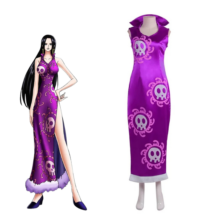Anime One Piece Boa Hancock Cheongsam Print Dress Cosplay Costume 