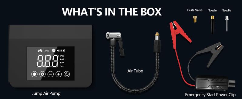 Product Introduction of 【Hieha】Portable Car Jump Starter with Air Compressor,4000A Car Battery Jump Starter (ALL Gas/7.0L Diesel) with 150PSI Tire Inflator, 12V Car Battery Jump Power,15000mAh Power Bank With LED Light 8