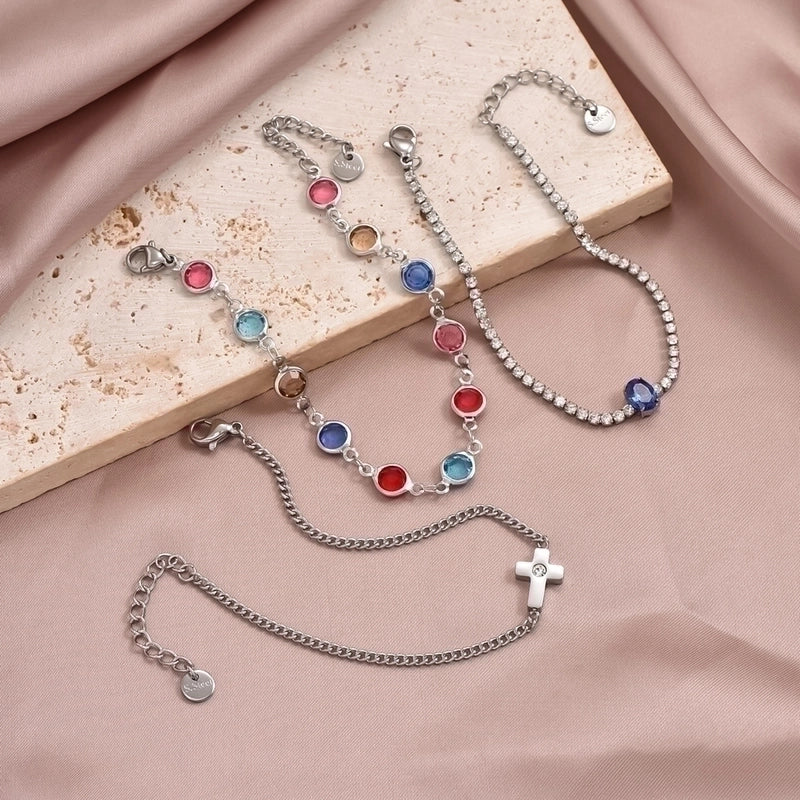 Glam Minimalist Cross Round Oval 304 Stainless Steel Zircon Bracelets In Bulk