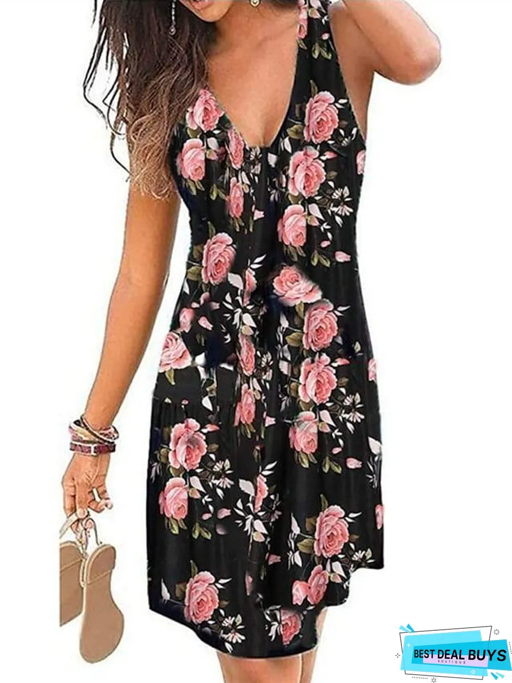 Women's Sheath Dress Knee Length Dress White Black Blue Purple Wine Green Royal Blue Sleeveless Floral Tie Dye Summer V Neck Hot Sexy