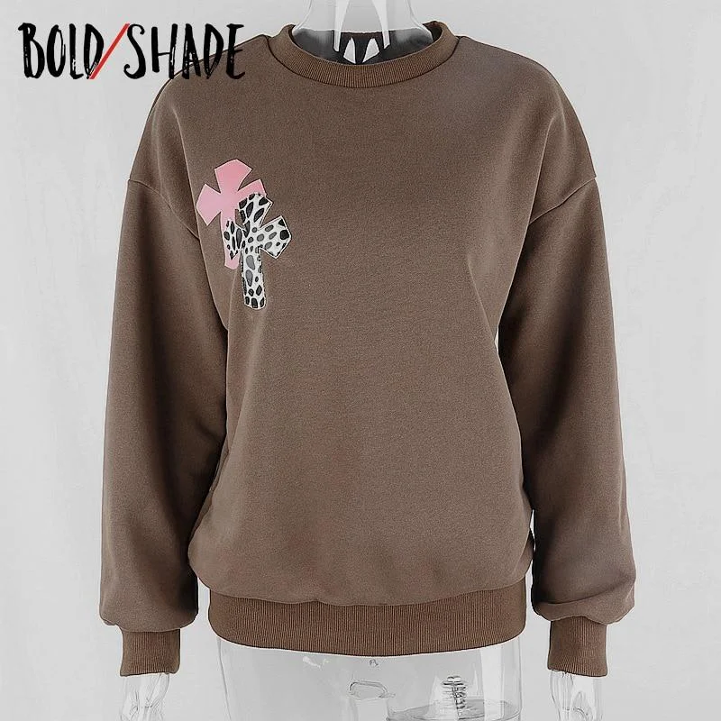 Bold Shade Indie Aesthetic Grunge Sweatshirts Graphic Print Long Sleeve Crewneck Oversize Hoodies Women Teen Style Streetwear