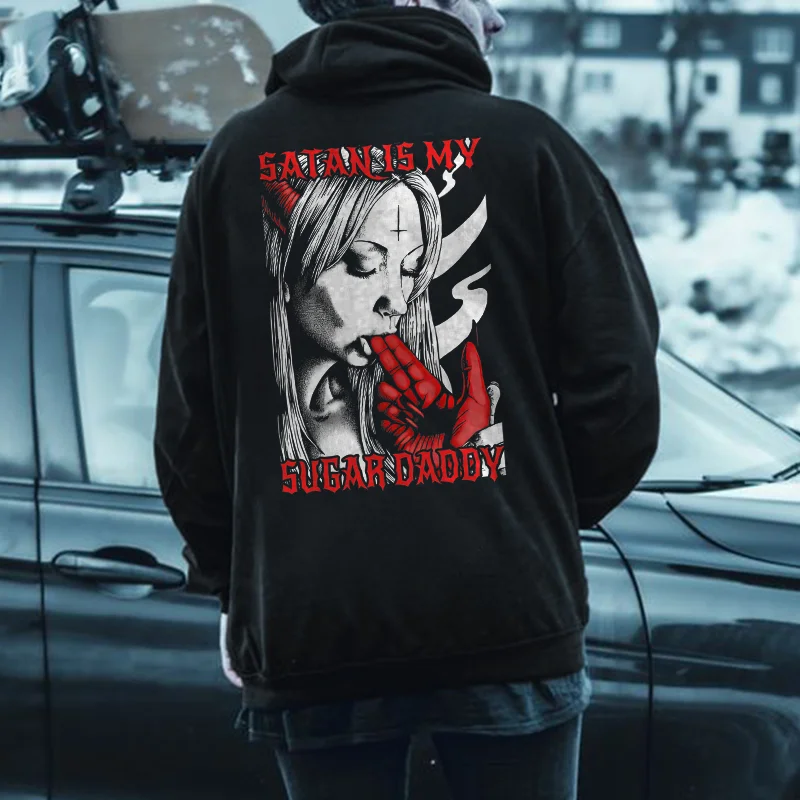 Satan Is My Sugar Daddy Printed Men's Hoodie -  