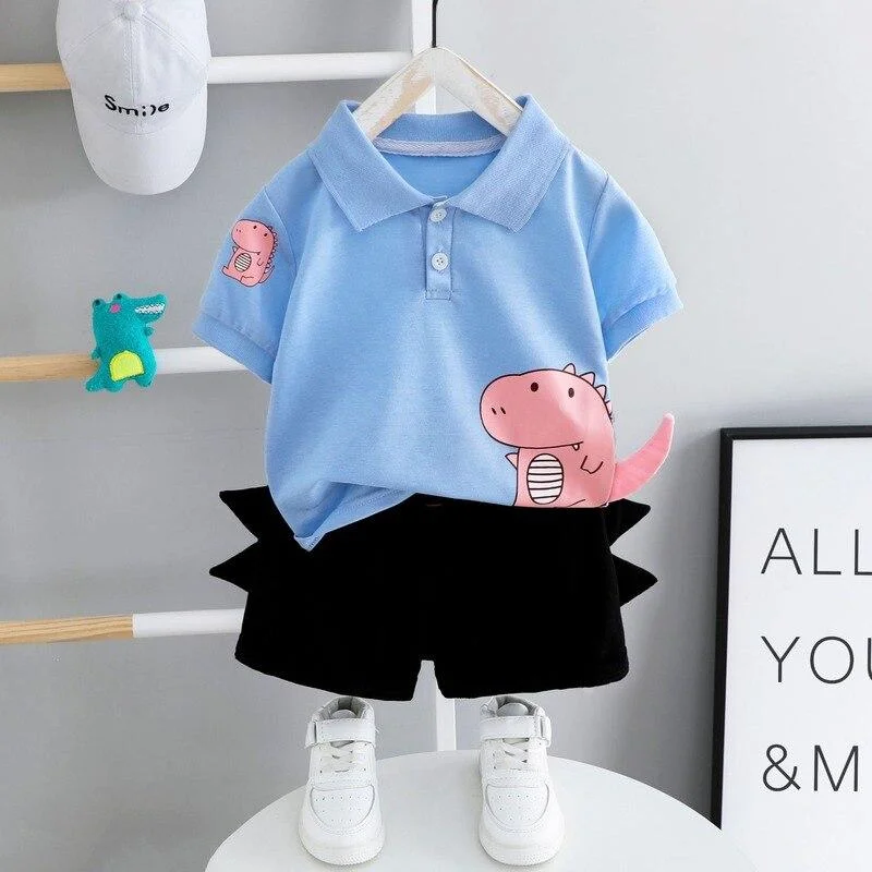 Baby Clothes Summer Suit Toddler Boys Short Sleeve Top + Black Shorts Children Outfits 2 Pieces 1-4 Year Old Baby Kids Clothes