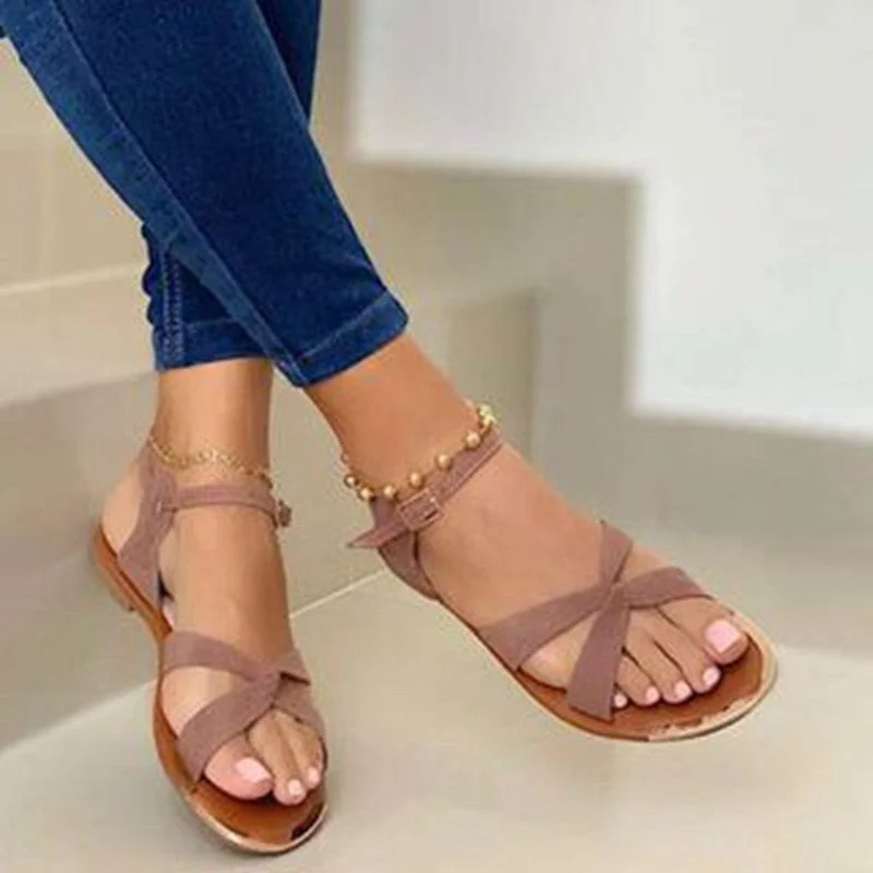 2021 Summer Women Flat Sandals Gold Open Toe Beach Shoes Gladiator Cross Strappy Ladies Sandals Zapatos Mujer