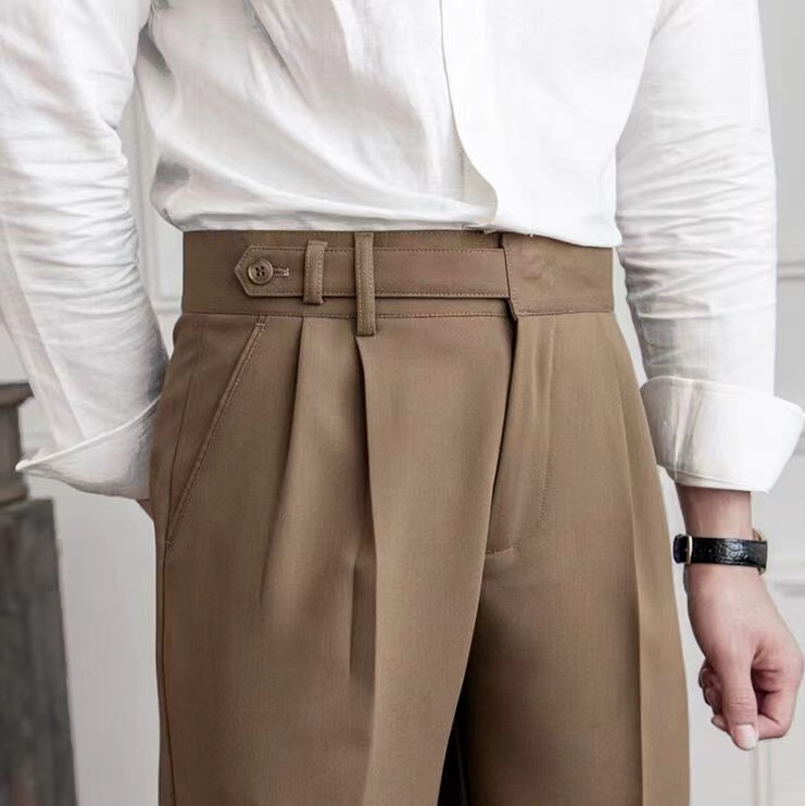 Winzsparks High Waist Men Dress Pants Trousers Spring Autumn New British Style Straight Slim Fit Suit Pant Solid Casual Fashion Men Clothes