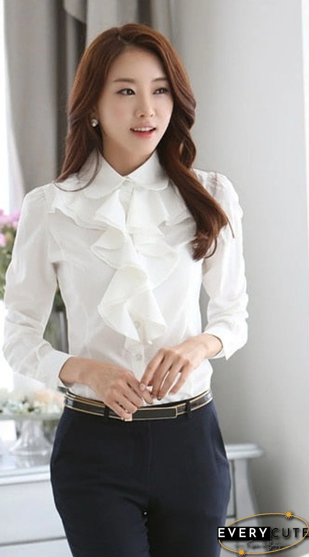 Spring New Arrival Chiffon Long Sleeve Female  Blouse Shirt Fashion Ruffles Ladies White Black Office Blouses Women Clothes 8C81