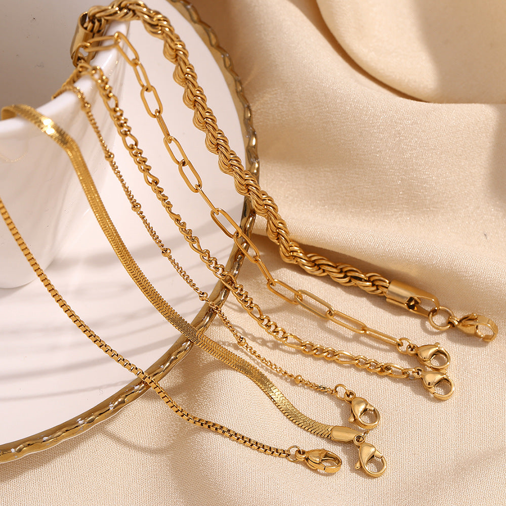 Women Fashion Circle Geometric Stainless Steel 18K Gold Plated Bracelets