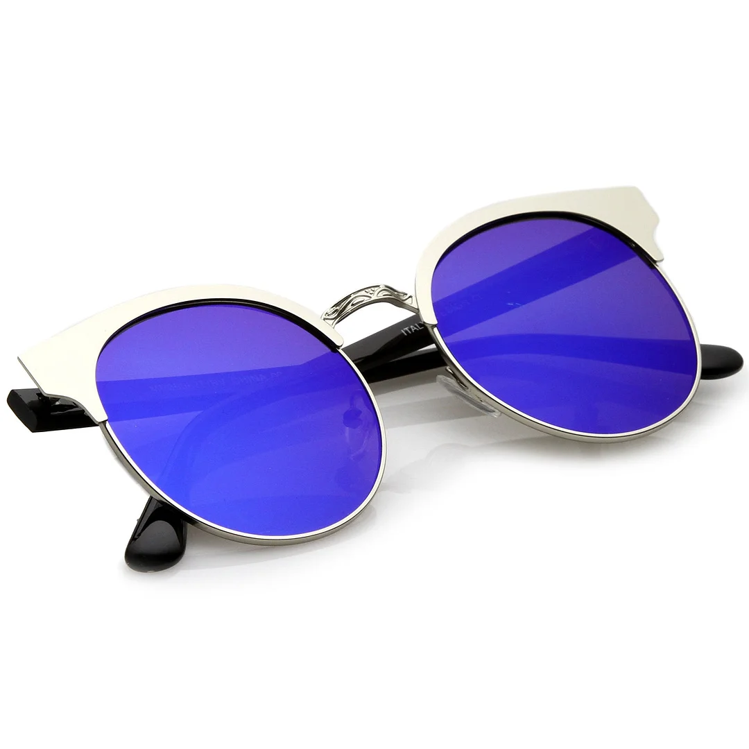 Modern Horn Rimmed Colored Mirror Flat Round Lens Half Frame glasses 52mm