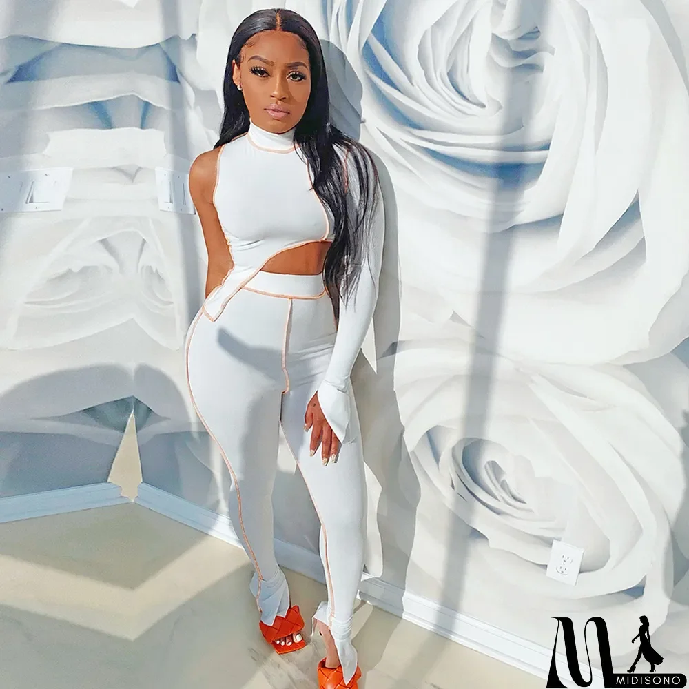 MidiSono - Sexy One Shoulder Irregular Top And Pants 2 Piece Sets