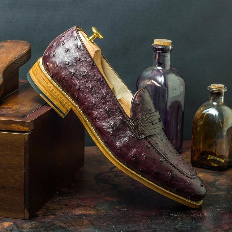 2021 Fashionable Low-heeled Ostrich Business Men's Shoes