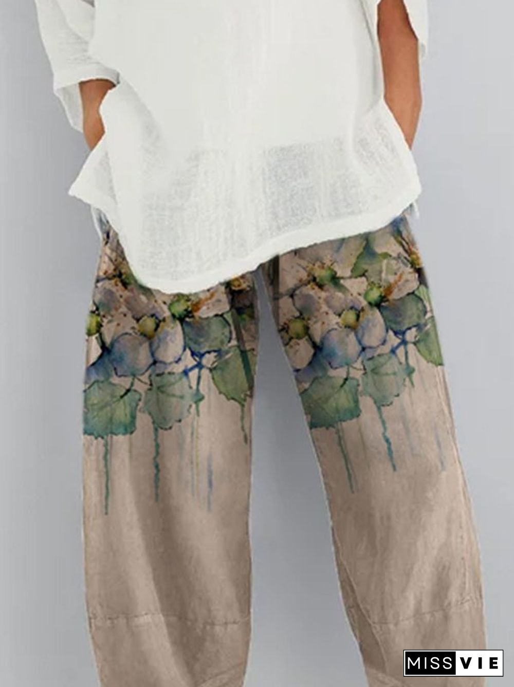 Printed Pockets Casual Pants