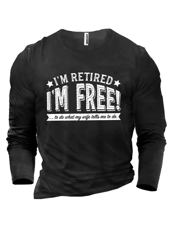 I'M FREE English Letters Printed Long-sleeved T-shirt Cotton Bottoming Shirt