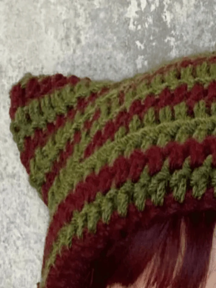 Brownm Hand Made Horn Detail Striped Knitted Hat