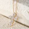 18K Yollow Gold Round Lab Diamond 6-Stone Cross Pendant Necklace