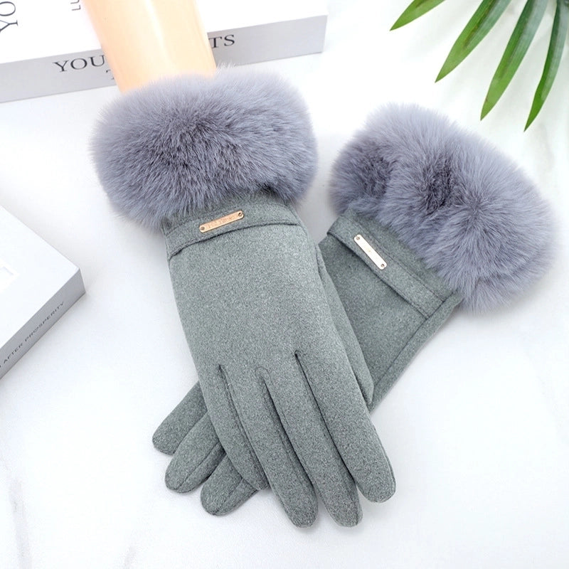De Fluff Mouth Women’s Gloves Warm Windproof Riding Fleece-lined Thickened Outdoor Winter Finger Gloves