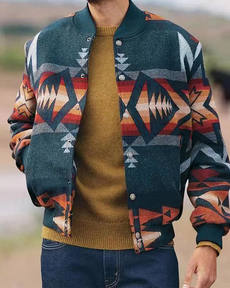 Men's long sleeved aztec jacket f664