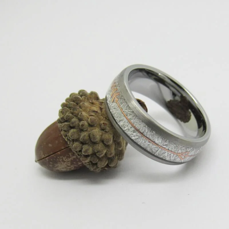 6MM 8MM Tungsten Gold Rings Full Arc Steel Color Inlaid With Silver Wire And Rose Gold Arrow With Mens And Womens