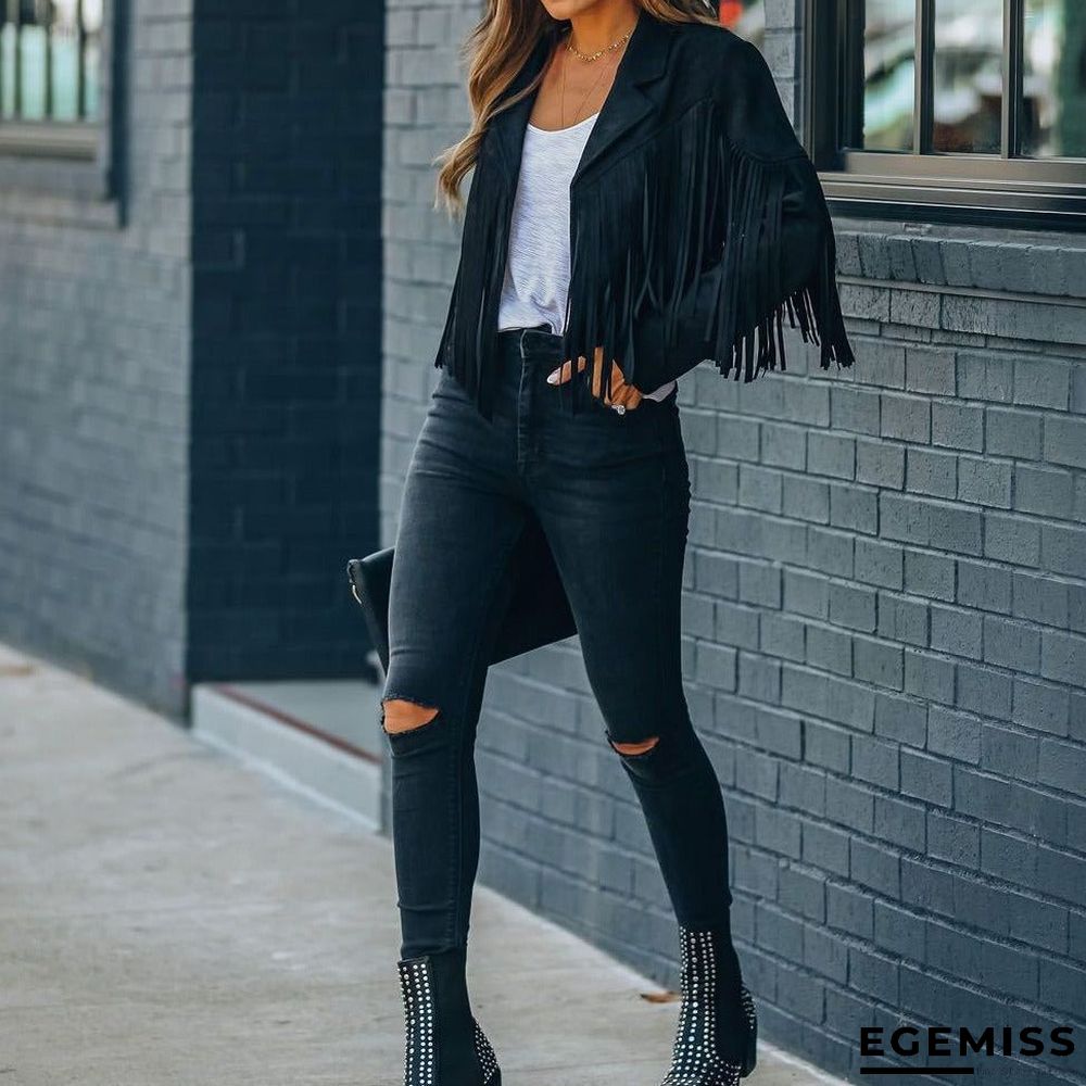 Long Sleeve Printed Tassel Jacket Women | EGEMISS