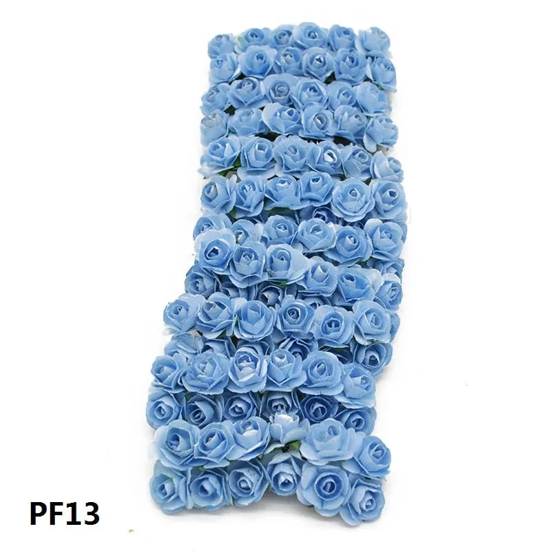 72Pcs/lot 2CM Multicolor Paper Artificial Flowers Mini Rose Flower Head Wedding Bouquet Scrapbooking Party Home Decoration