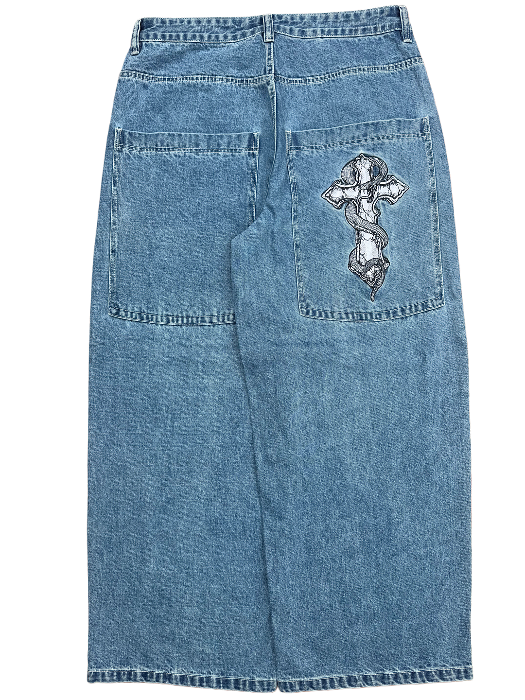 Blue Wide Leg  Snake Cross Jeans