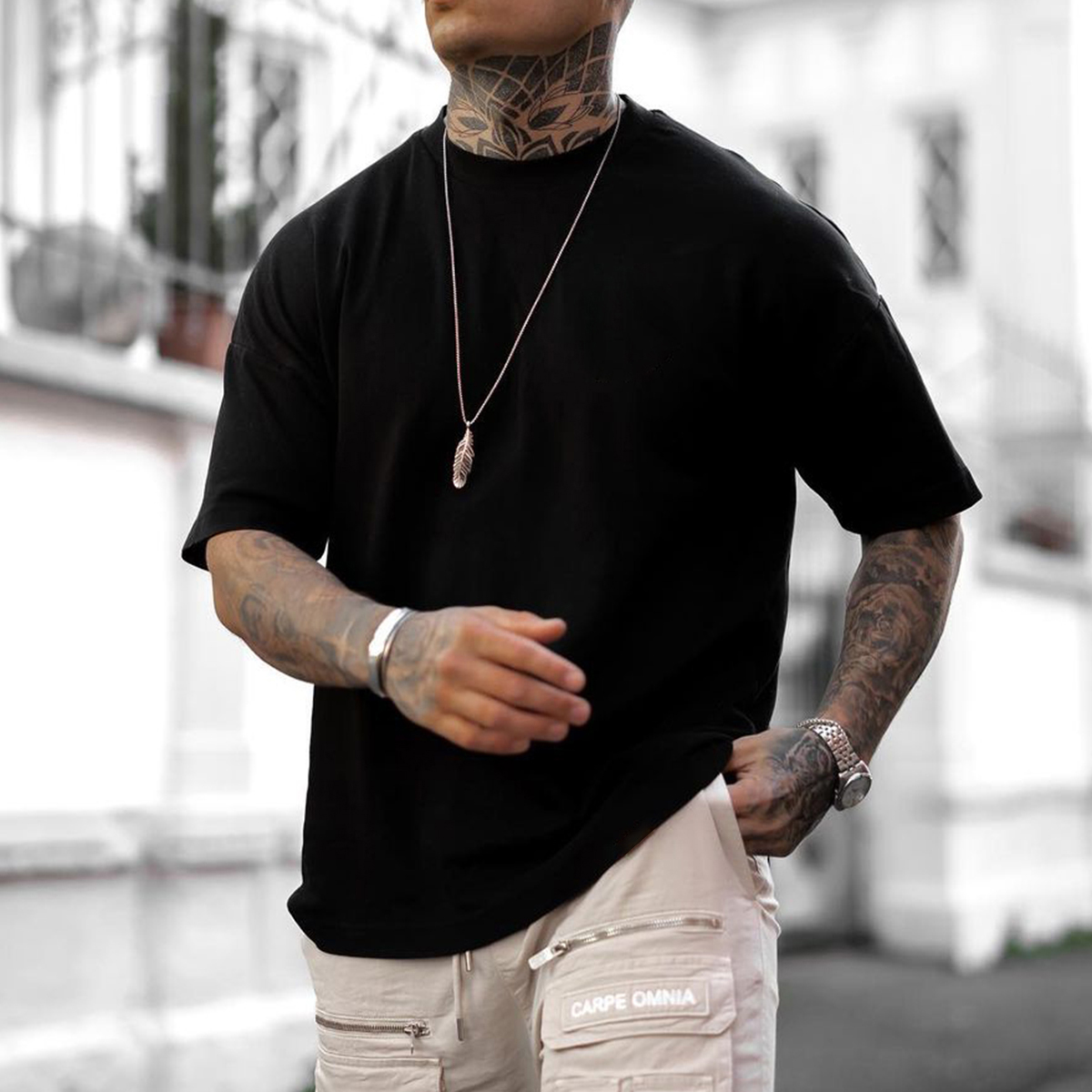 Oversized Cotton T-Shirt Solid Color Street Casual T-Shirt