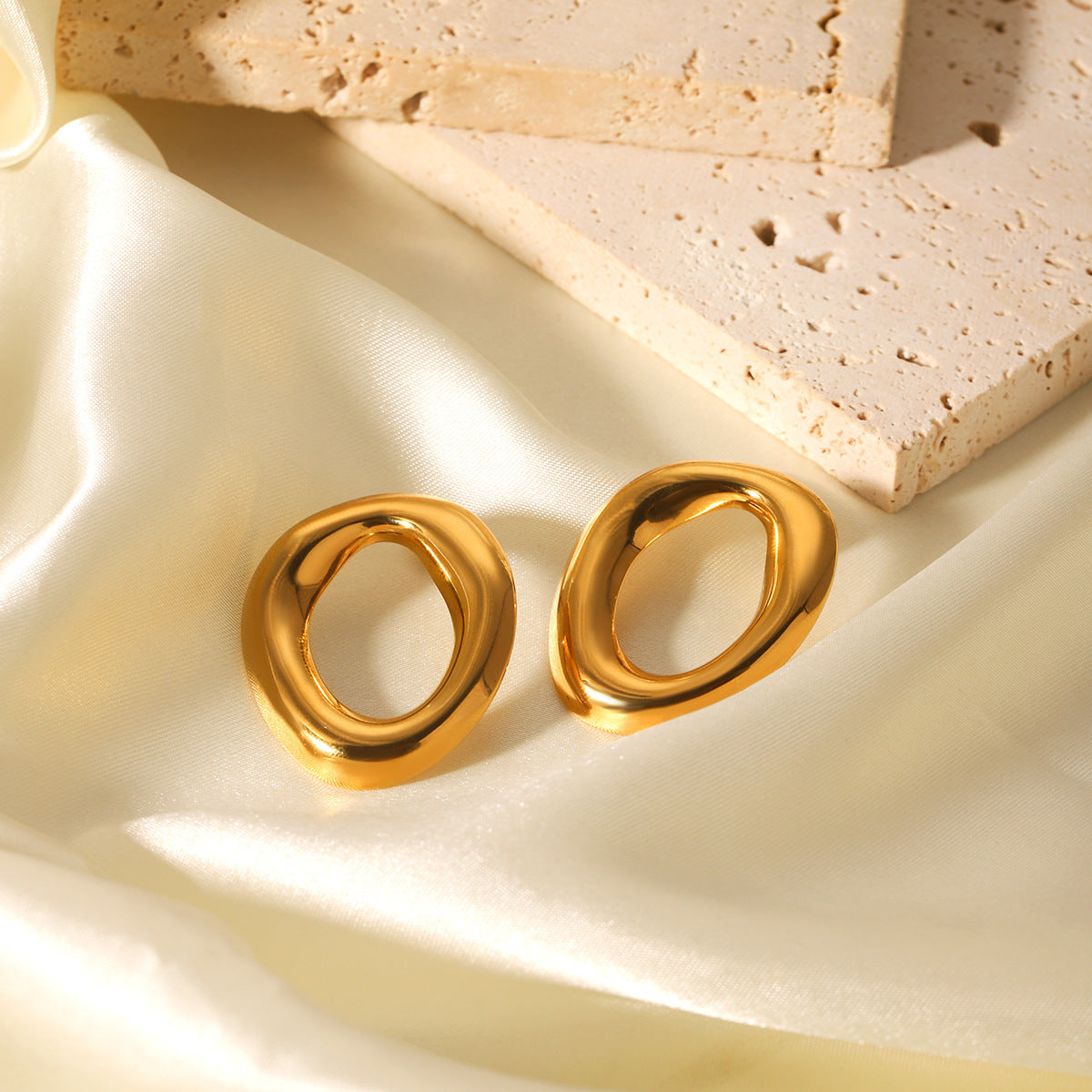 Minimalist Cold Style Stainless Steel Hoop Earrings Irregular Circle Titanium Steel Earrings Female Personality Versatile Earrings