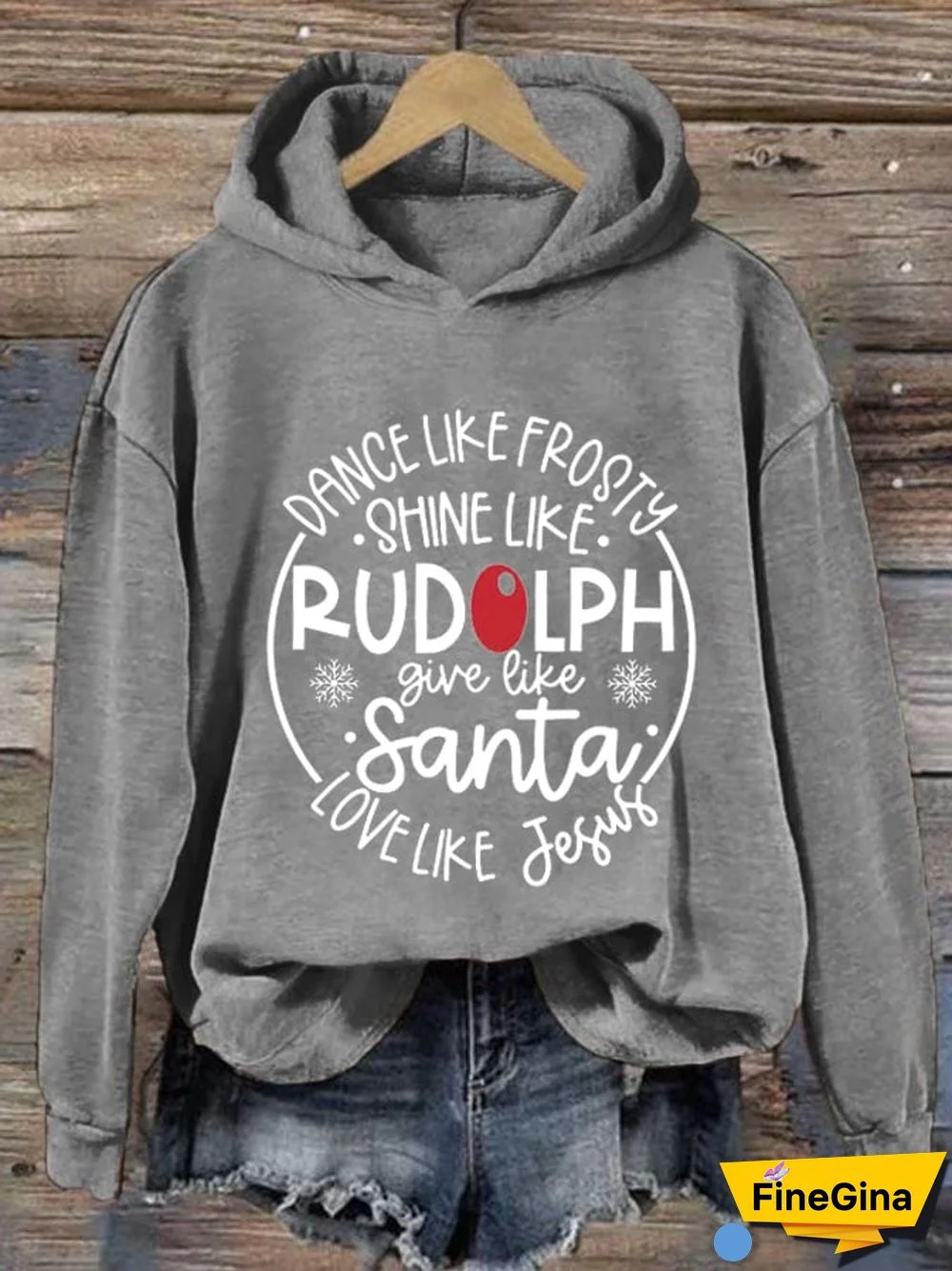 Women's Dance Like Frosty Shine Like Rudolph Give Like Santa Love Like Jesus Print Hoodie Long Sleeve Sweatshirt